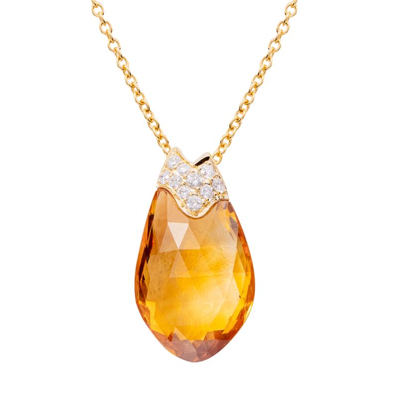 18K Gold Fancy Cut Citrine and DiamondNecklace
